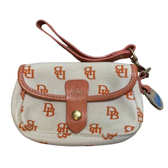 Dooney And Bourke Wristlet Orange Rust Wallet Signature Logo Cream Strap - Picture 1 of 11
